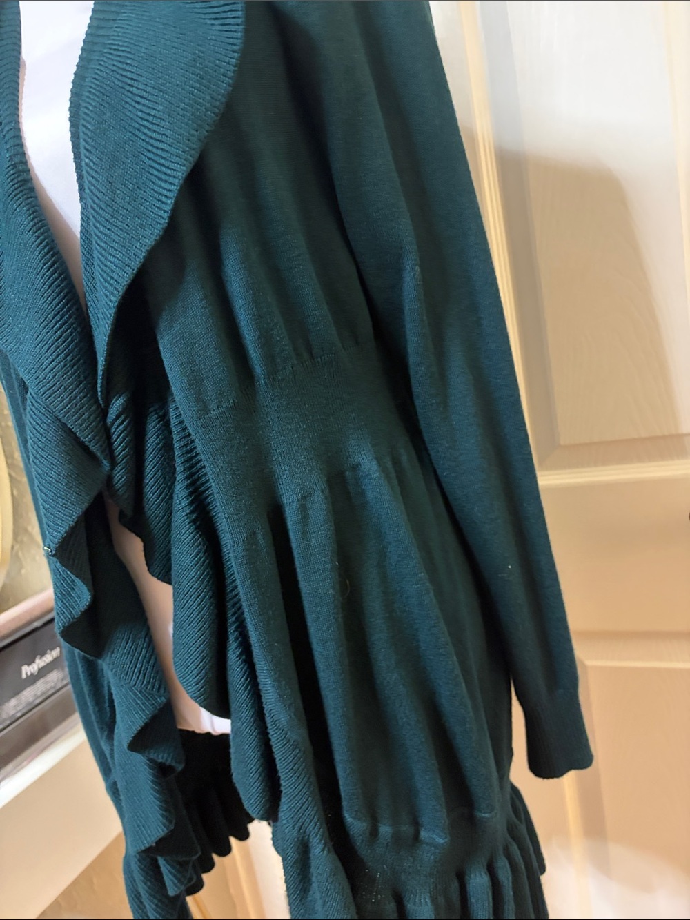 Style & Co. Teal Ruffle-Front Open Cardigan - Picture 4 of 10
